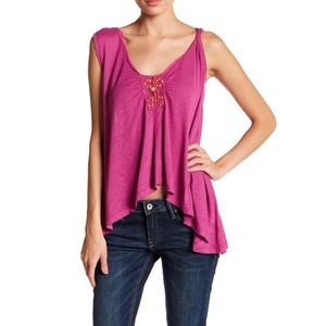 Free People New Vibes Tank Top Pink Small S Lightweight Embellished Bohemian NWT